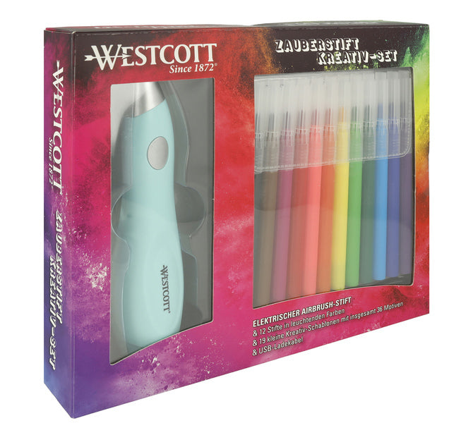 Westcott - Westcott airbrush - set inclusief 12 stiften en 36 sjablonen - ac-e16800