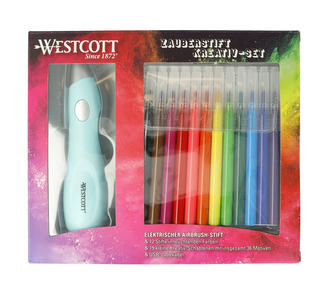 Westcott - Westcott airbrush - set inclusief 12 stiften en 36 sjablonen - ac-e16800