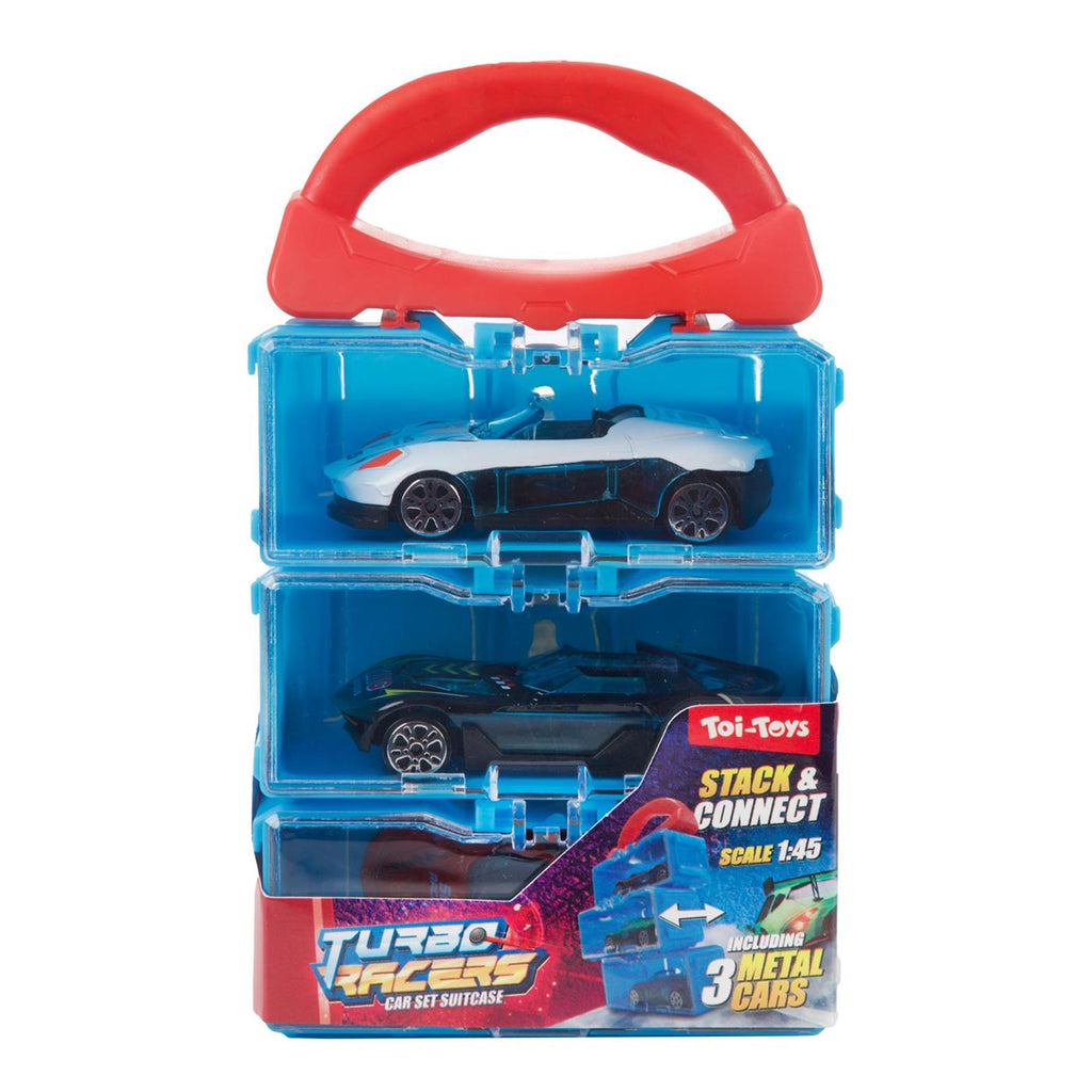 Toi-Toys - Toi-Toys Turbo racers opbergkoffer met 3 metalen auto's