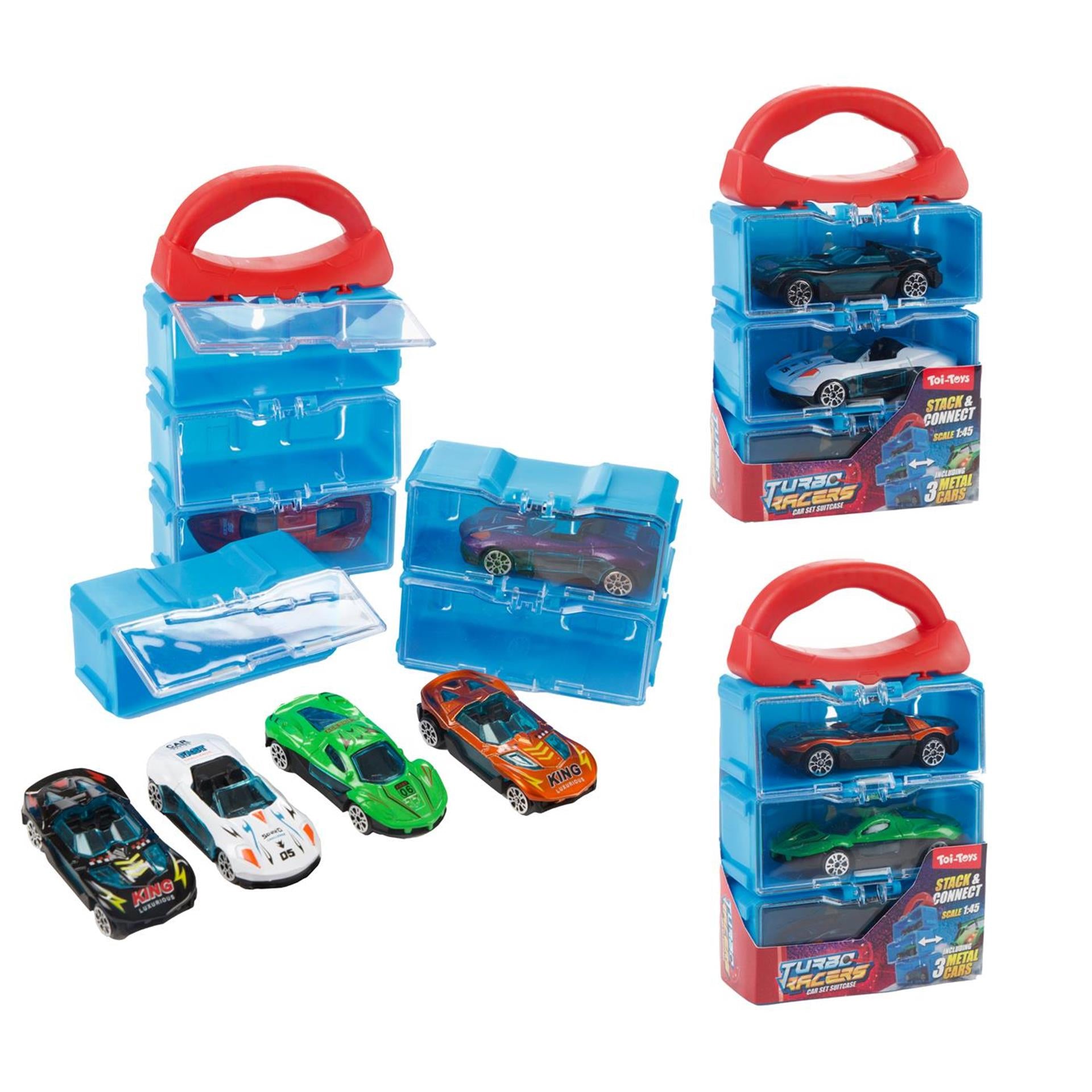 Toi-Toys - Toi-Toys Turbo racers opbergkoffer met 3 metalen auto's