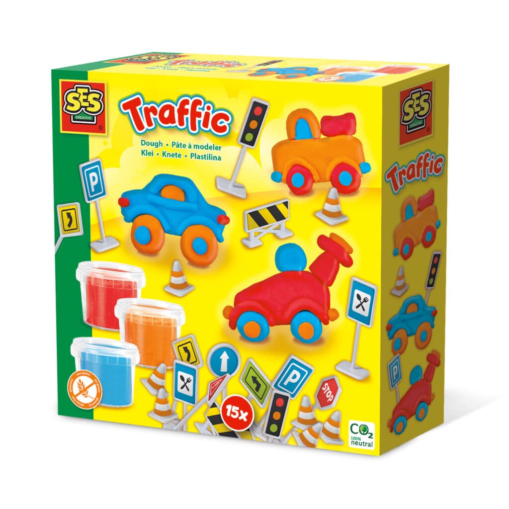 Ses klei verkeer - 3 kleipotjes