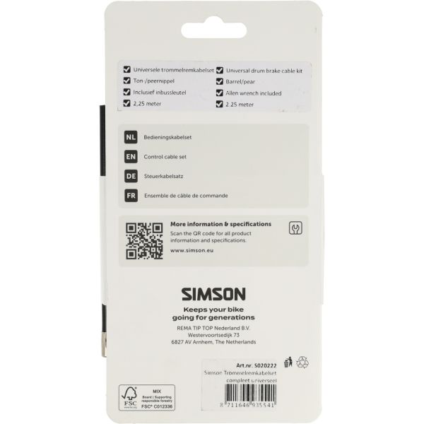 Simson - Trommelremkabelset compleet universeel rvs - zwart