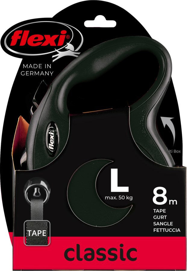 Flexi - Producten/ rollijn new classic band zwart l8 meter tot 50kg
