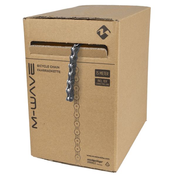 Chaîne M-Wave simple vitesse 1/2x1/8, gris/marron. 15 m en rouleau, avec 10 maillons de connexion