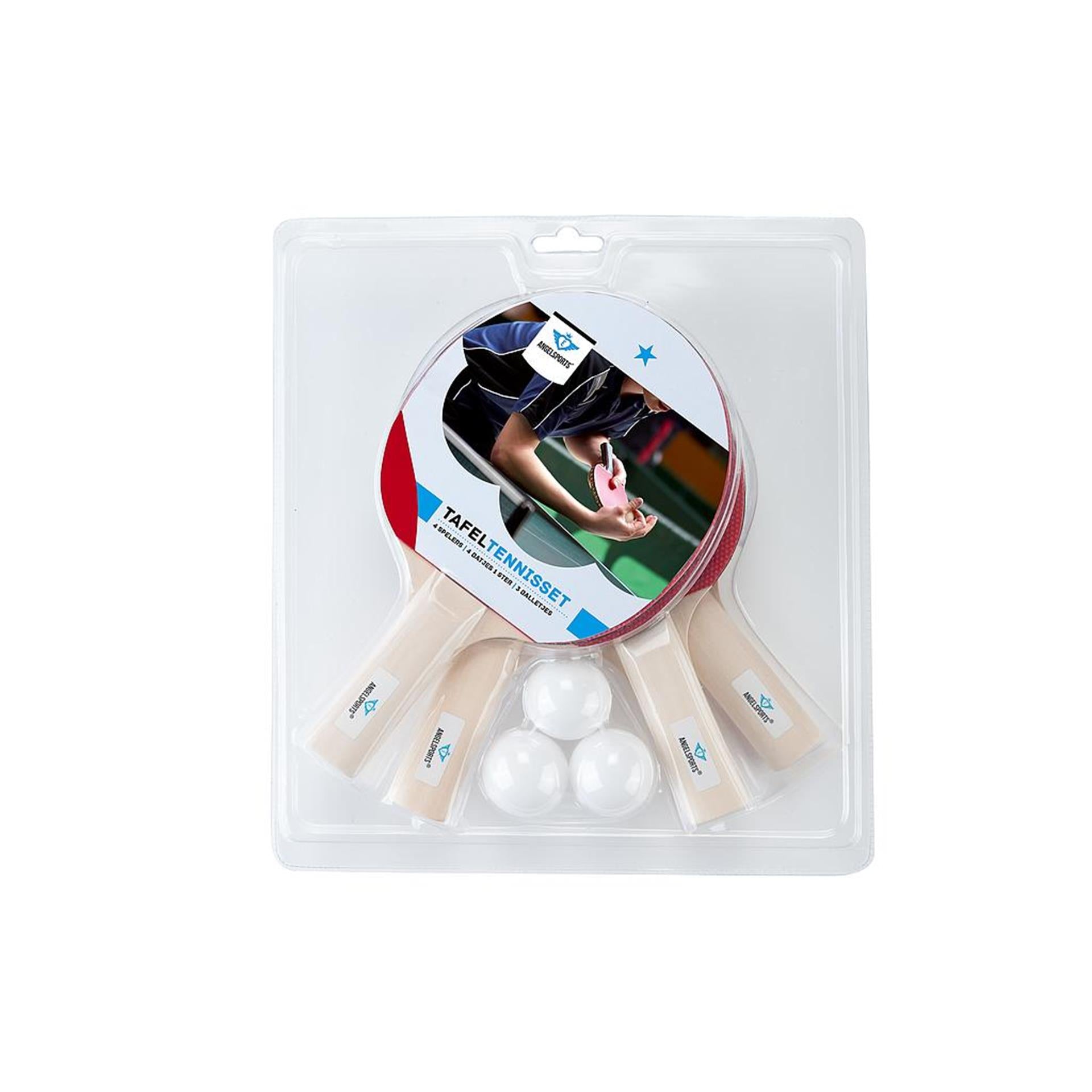 Engelhart tafeltennisset 4x 1-ster bat + 3 ballen