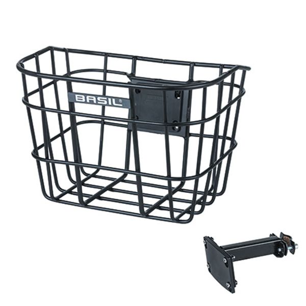 Basil Bremen Alu FM - panier à vélo - avant - avec support de potence Basil FM - noir