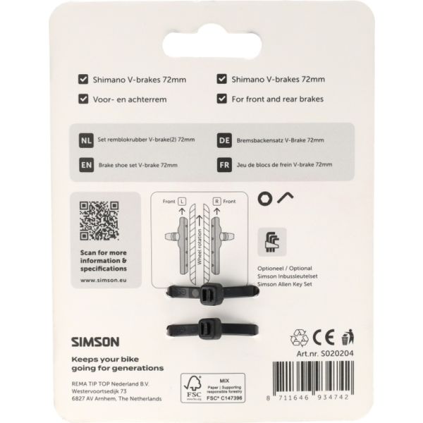 Rema Tip Top Nederland B.V. - Rema Nederland B.V. remschoenen v-brake 72mm