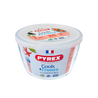 Pyrex - Pyrex cook and freeze ronde glazen vershoudschaal met deksel 1.1l