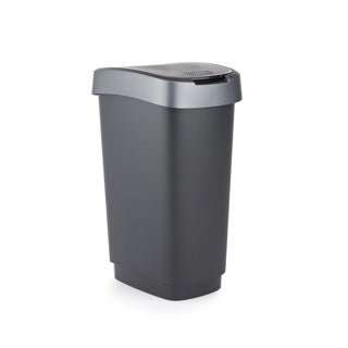Rotho - Rotho twist afvalbak met swingdesksel 25l - zwart/zilver - bpa-vrij -incl 6 sticker voor diverse afvalstromen
