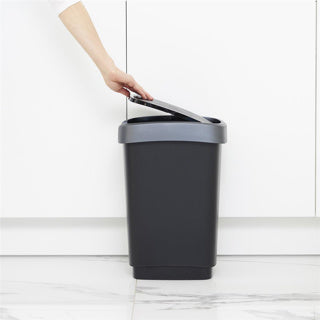 Rotho - Rotho twist afvalbak met swingdesksel 25l - zwart/zilver - bpa-vrij -incl 6 sticker voor diverse afvalstromen