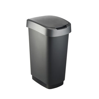Rotho - Rotho twist afvalbak met swingdesksel 50l - zwart/zilver - bpa-vrij - incl 6 sticker voor diverse afvalstromen