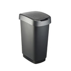 Rotho - Rotho twist afvalbak met swingdesksel 50l - zwart/zilver - bpa-vrij - incl 6 sticker voor diverse afvalstromen