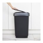 Rotho - Rotho twist afvalbak met swingdesksel 50l - zwart/zilver - bpa-vrij - incl 6 sticker voor diverse afvalstromen