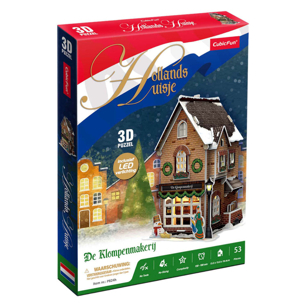 Cubic Fun - Cubic Fun 3d puzzel klompenmakerij led verlichting kerstdorp speelgoed.