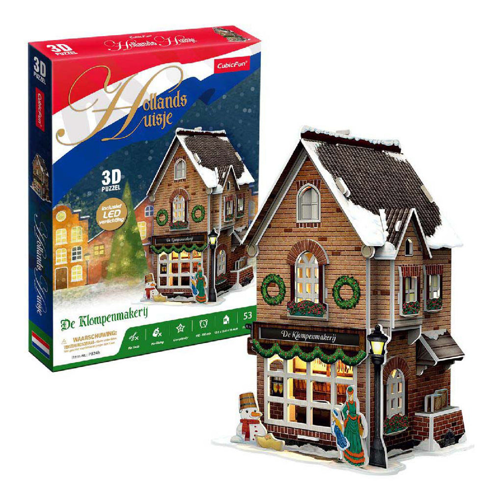 Cubic fun 3d puzzel klompenmakerij led verlichting kerstdorp speelgoed.