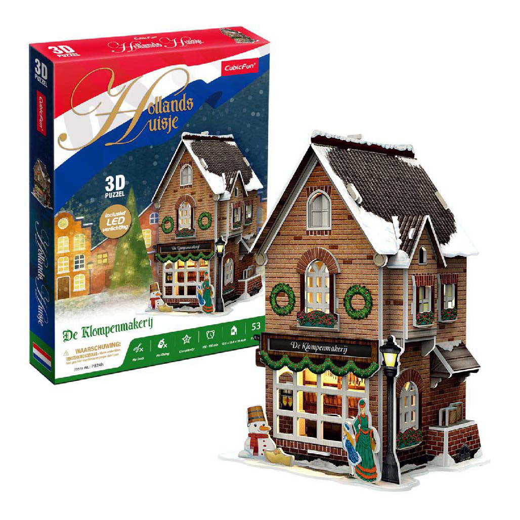 Cubic fun 3d puzzel klompenmakerij led verlichting kerstdorp speelgoed.