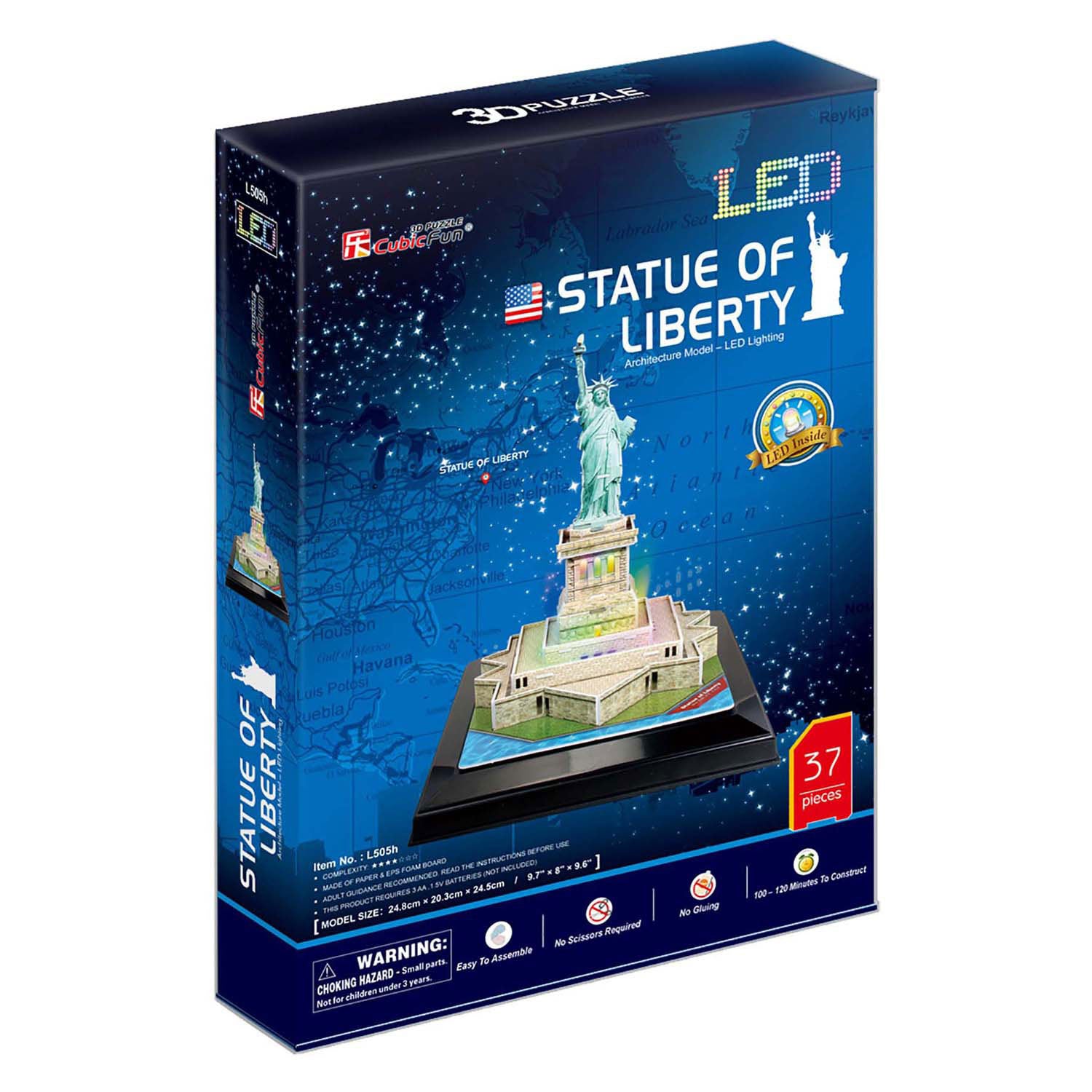 Cubic fun 3d puzzel vrijheidsbeeld met led verlichting