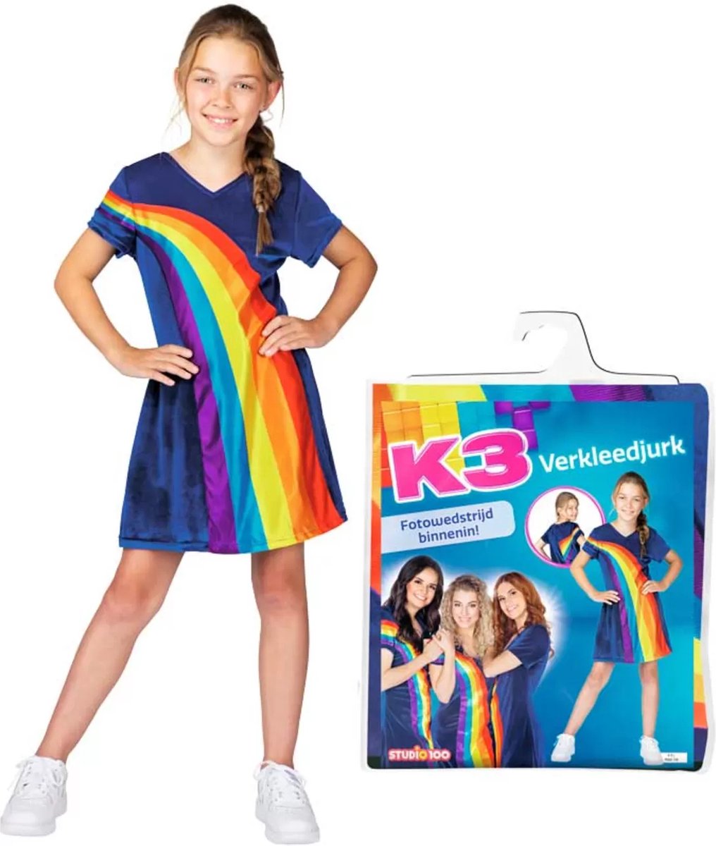 K3 verkleedjurk - regenboog blauw, 6-8 jaar