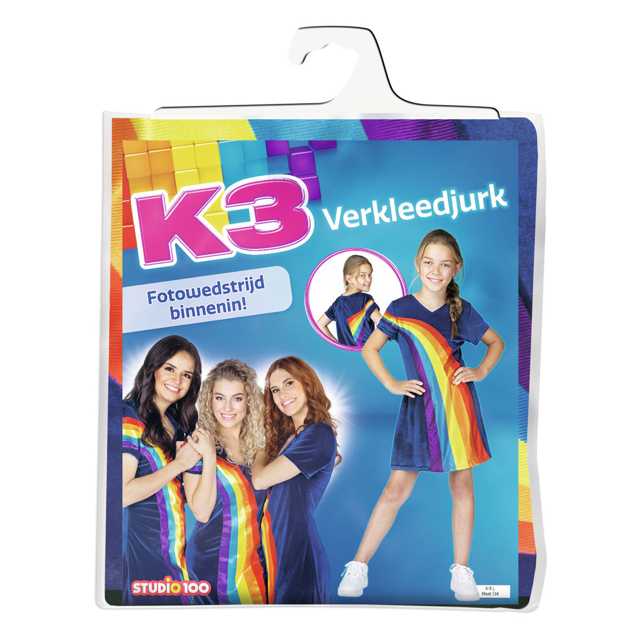 K3 verkleedjurk - regenboog blauw, 6-8 jaar