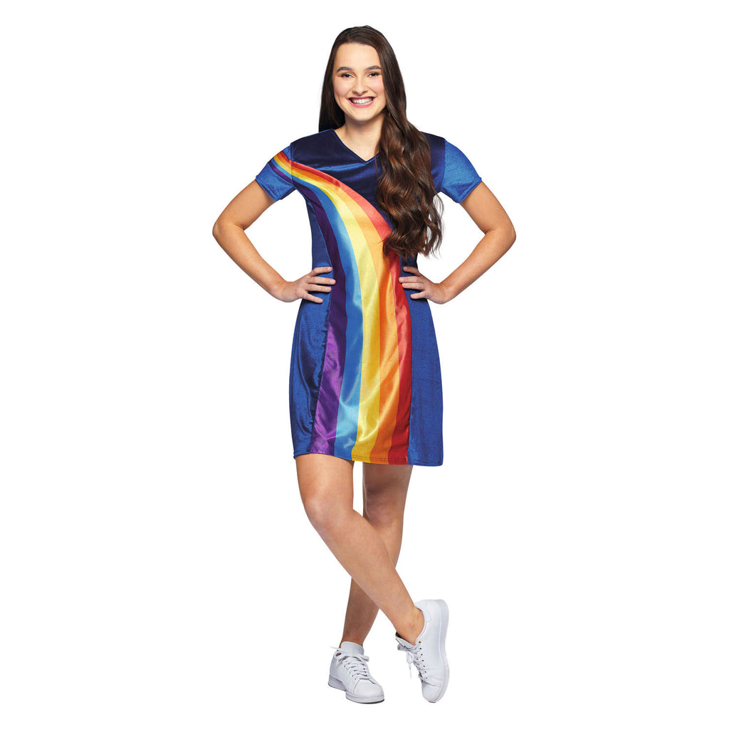 Studio 100 k3 verkleedjurk - regenboog blauw - volwassen maat 38-40