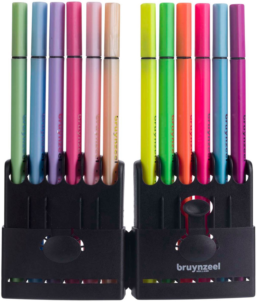 Bruynzeel - fineliner set neon & pastel 12 kleuren