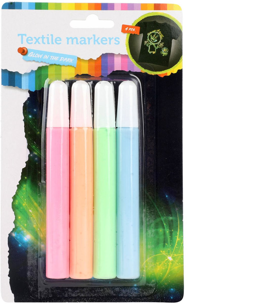 Toi-Toys - Toi-Toys Knijp textielstiften glow in the dark 4 stuks