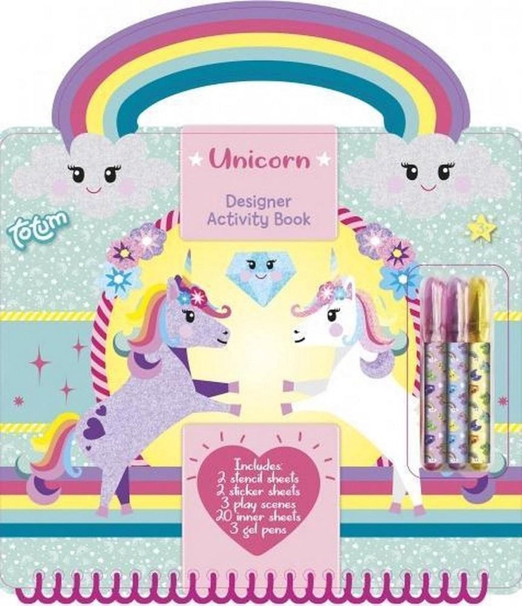 Totum - Totum unicorn designer vakantie doeboek stickeren tekenen en schrijven - creatief speelgoed meisjes vanaf 3 jaar - 25 delig - incl. stickers en sjablonen knutselen