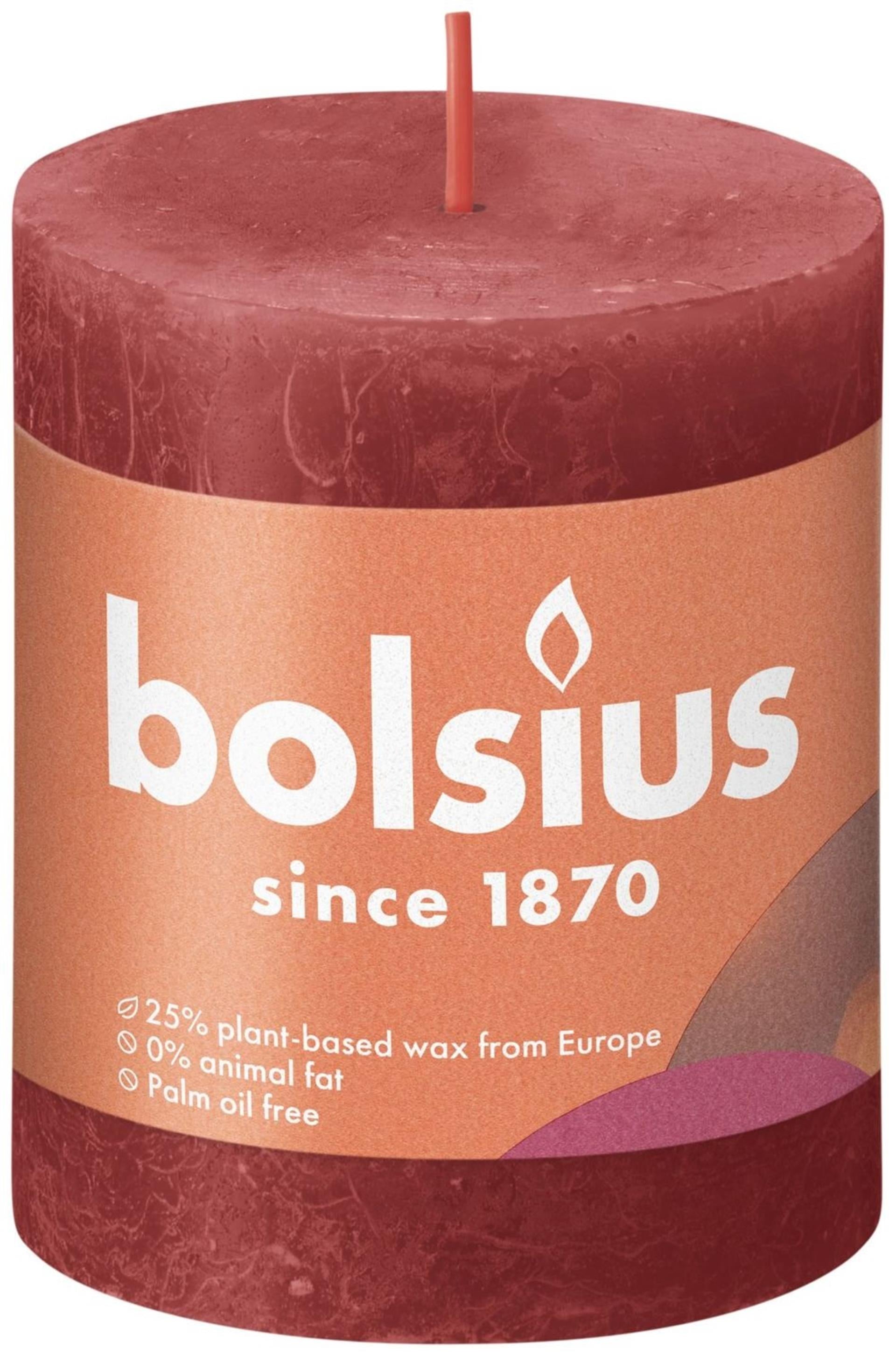 Bolsius - Bolsius shine collection rustiek stompkaars 80/68 delicate red- delicaat rood