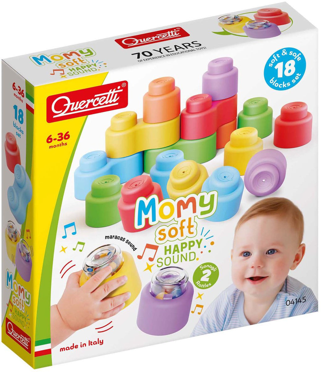 Quercetti - bouwblokken baby speelgoed met geluid - 18 stuks.