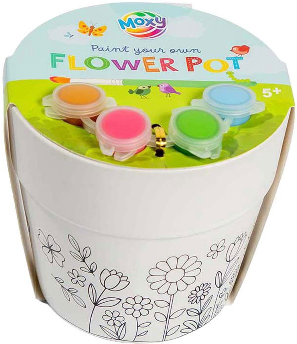 Creative craft group verf-je-eigen bloempot - incl. 4 verfkleuren 1 kwast