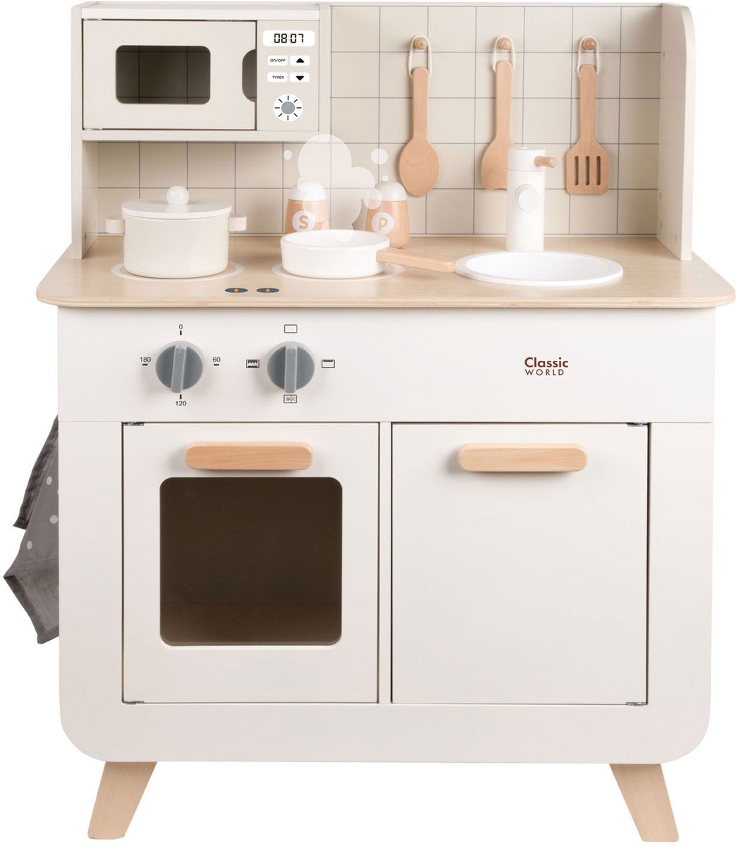 Classic World - houten speelkeuken chef 11-delig speelgoedkeuken wit.