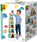 Ses stapelblokken toren met dino figuren