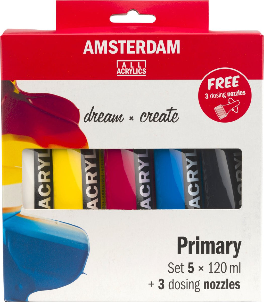 Amsterdam - Amsterdam standard series acrylverf primaire set | 5 x 120 ml + 3 doseertuiten