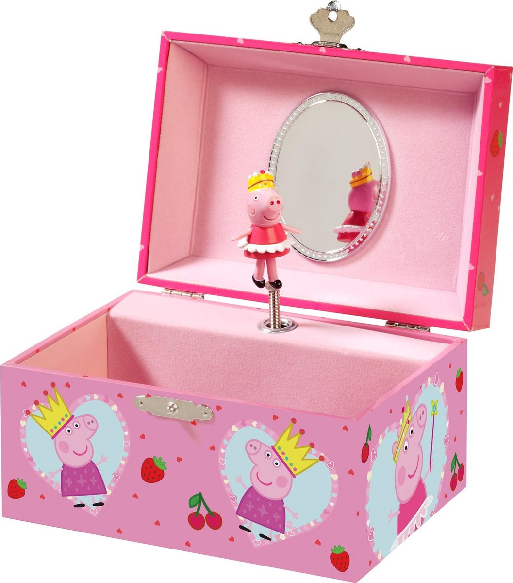 Bambolino peppa pig sieradendoosje, juwelenkistje, muziekdoosje - met draaiende peppa ballerina en spiegel - junior peuter en kleuterspeelgoed vanaf 3 jaar - cadeautip