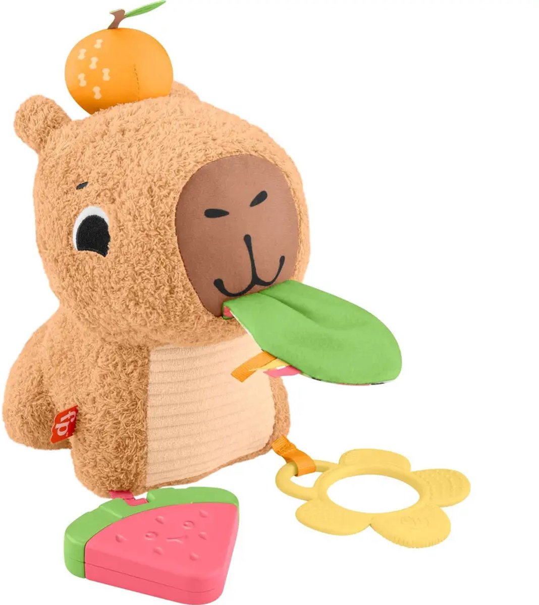 Fisher-price snackende capibara knuffel - zintuiglijk speelgoed met bijtring en rammelaar