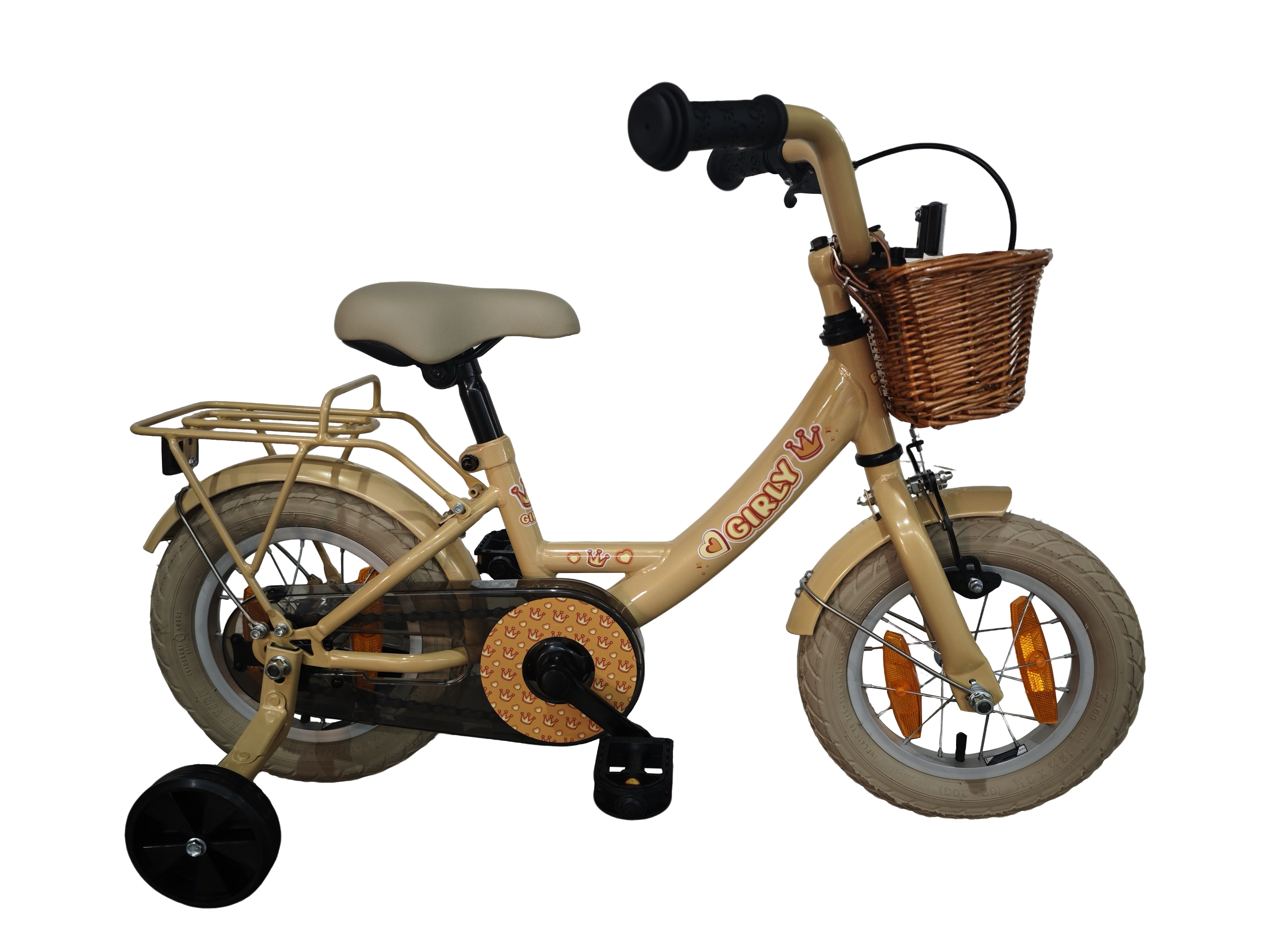 Bikefun - Bikefun Kinderfiets girly 12 inch - met mandje zijwieltjes en remnaaf - goud