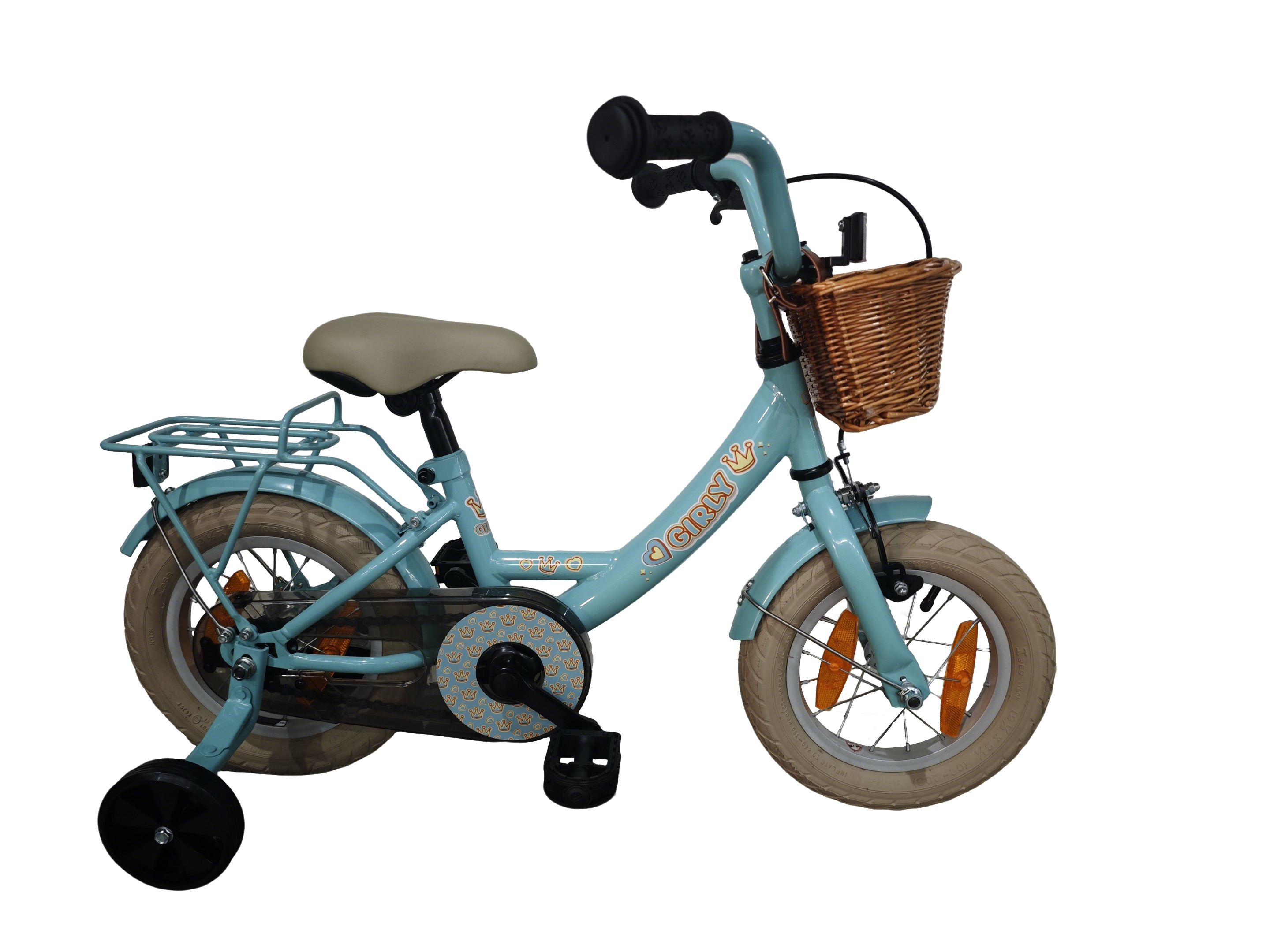 Bikefun - Bikefun Kinderfiets girly 12 inch - met mandje zijwieltjes en remnaaf - blauw