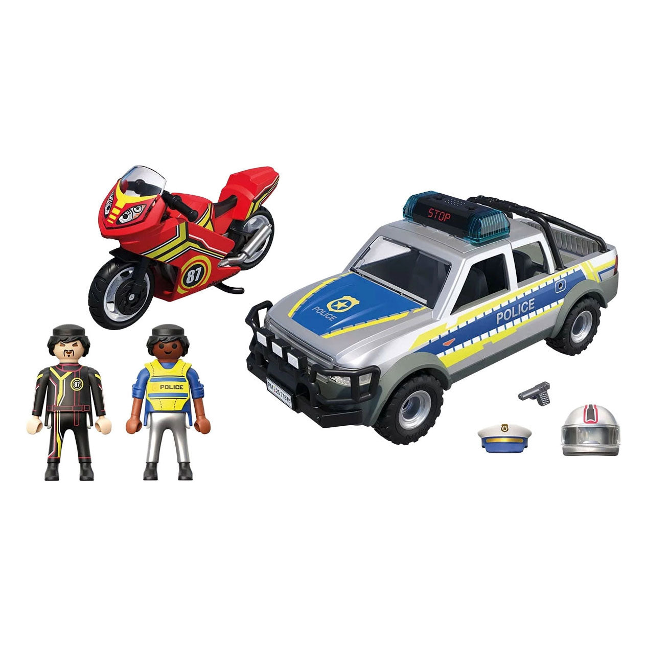 Playmobil action heroes - achtervolging met politie-ophaaldienst - politie met licht - en geluidseffecten - 71875