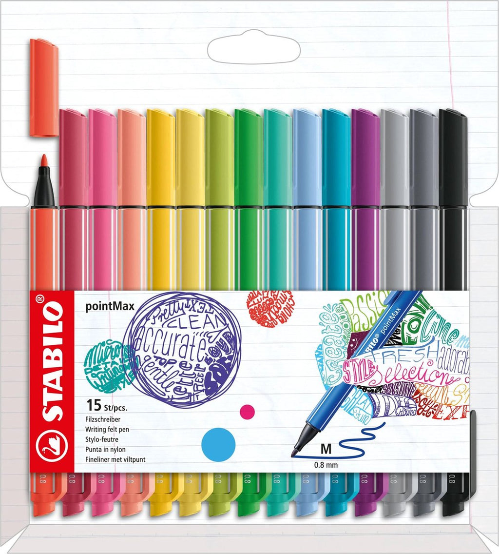 STABILO - STABILO pointmax - hardtip fineliner 08 mm - nylon punt - etui met 15 kleuren