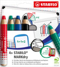 STABILO - STABILO markdry set van 4 whiteboard potloden puntenslijper en reinigingsdoekje