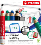 STABILO - STABILO markdry set van 4 whiteboard potloden puntenslijper en reinigingsdoekje