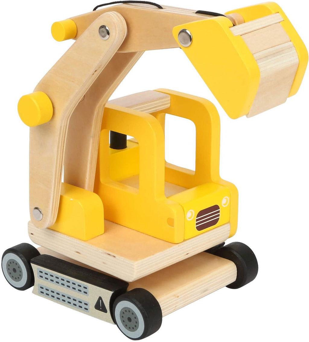 Small foot - houten graafmachine geel