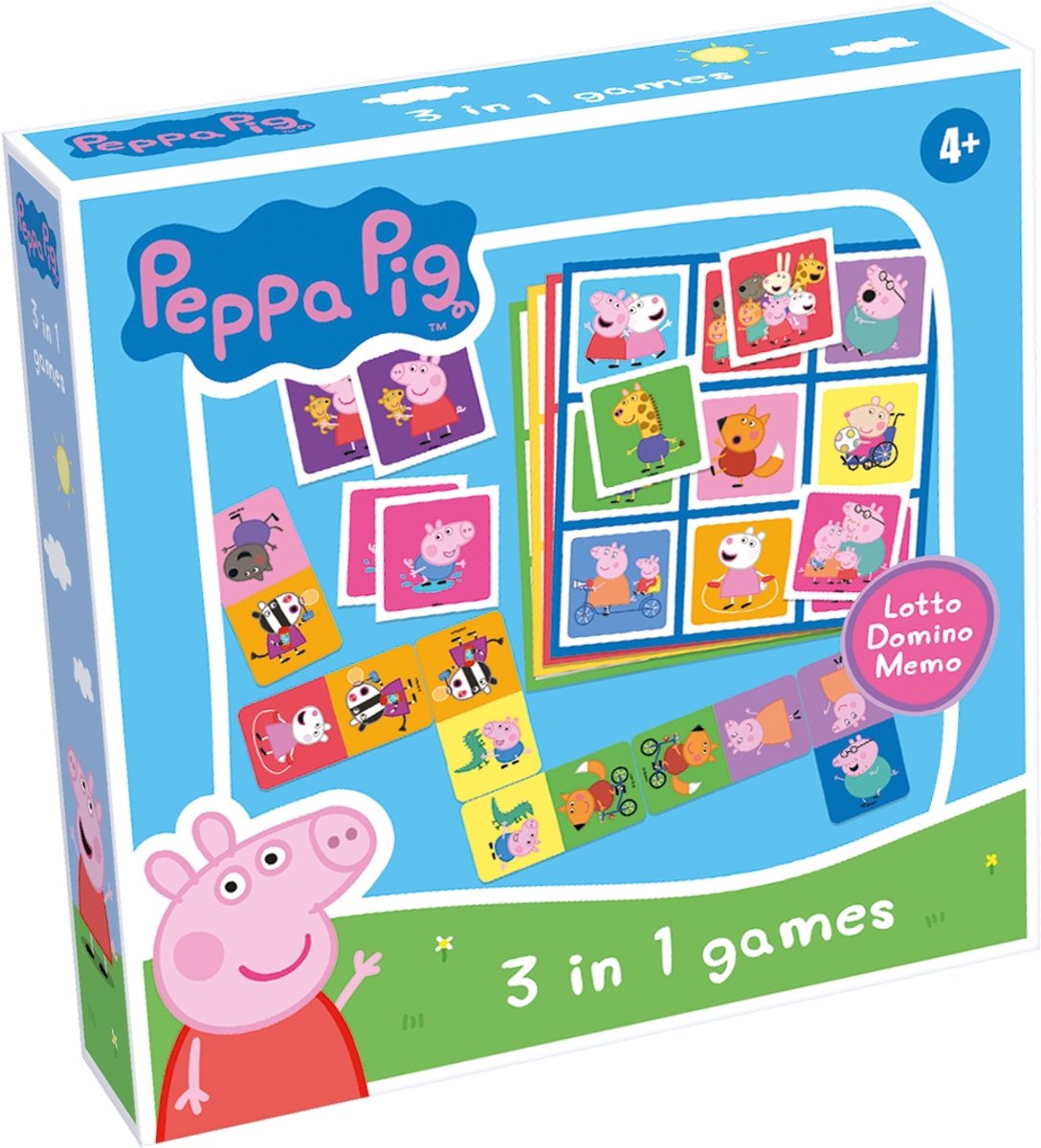 Tactic - Tactic peppa pig 3-in-1 spellenverzameling – kaartspel – lotto – domino – memo – kinderspel vanaf 4 jaar