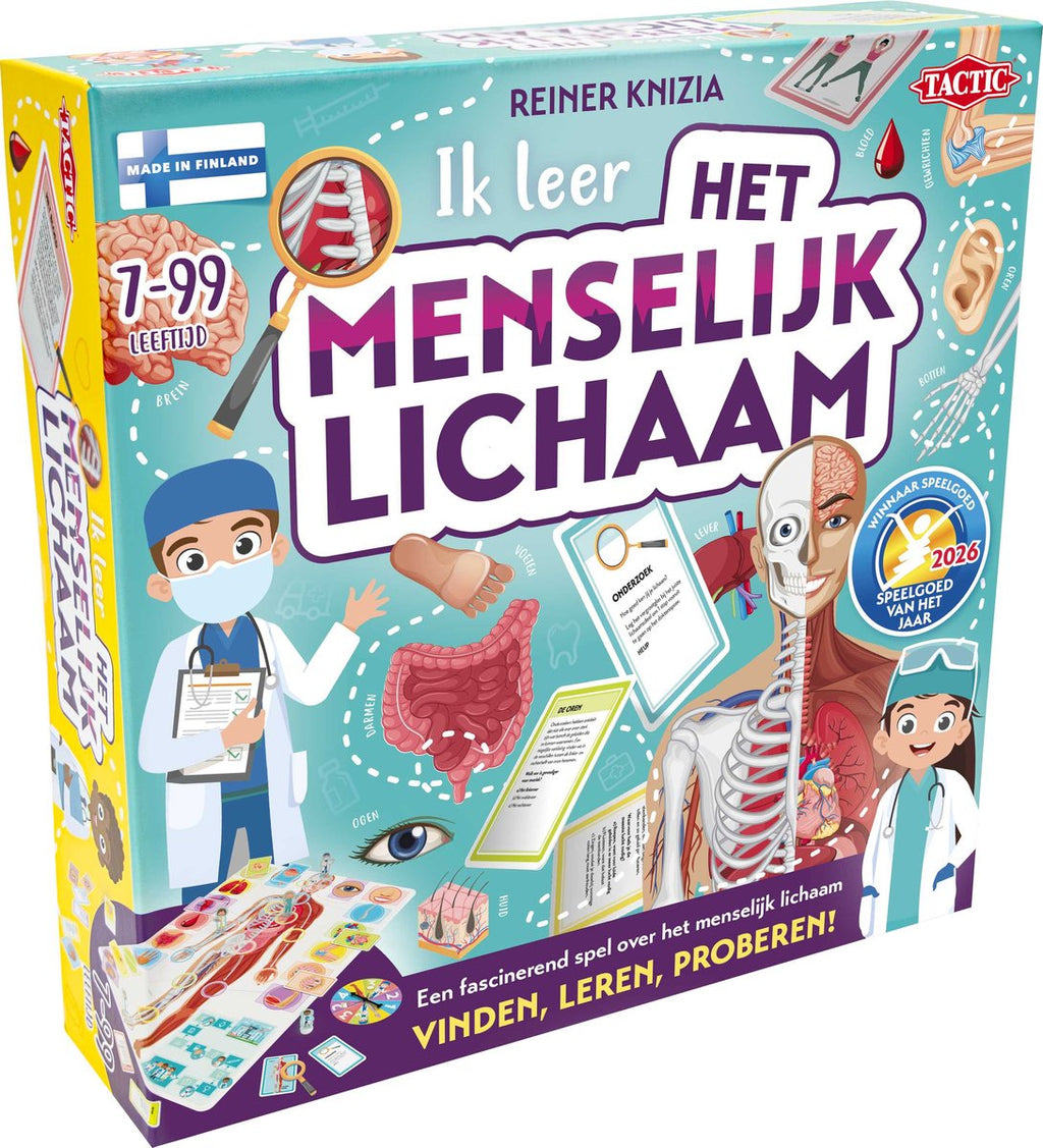 Tactic ik leer: het menselijk lichaam – bordspel – winnaar speelgoed van het jaar 2026 – educatief - ontdek het menselijk lichaam en leer over anatomie – 150 kaarten - 2 tot 5 spelers – vanaf 7 jaar