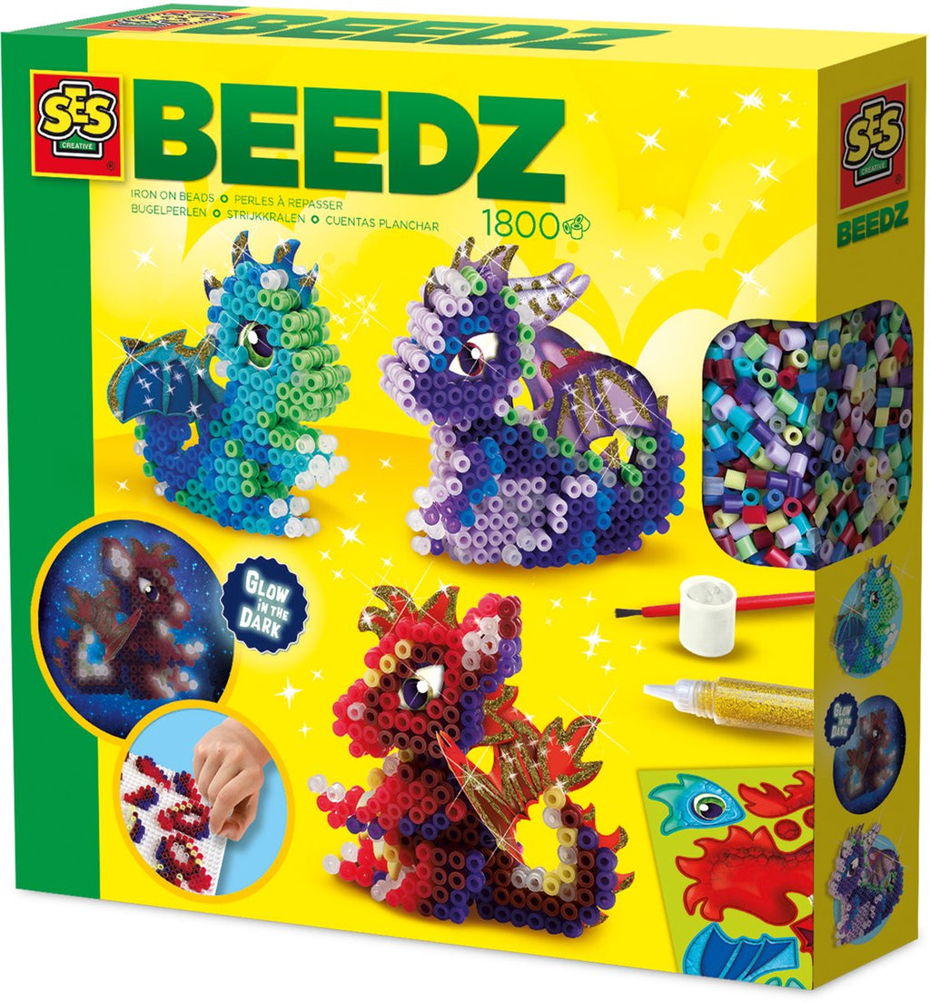 Ses creative beedz strijkkralen set - draken 3d - voor jongens vanaf 5 jaar - 1800 stuks - knutselen - pvc-vrij - schoencadeautjes sinterklaas