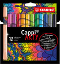Stabilo cappi - viltstift - nooit meer je dop kwijt dankzij de dopring - arty etui met 12 kleuren + 1 dopring