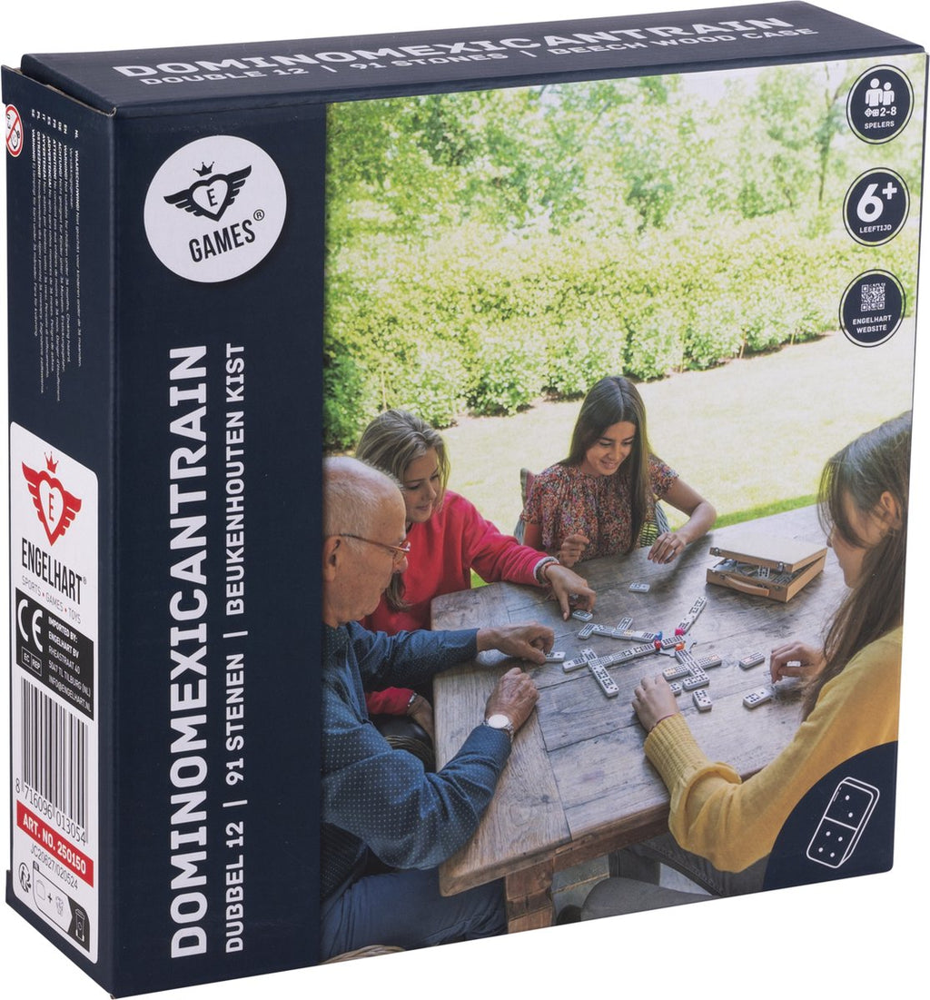 Domino mexican train in houten koffer