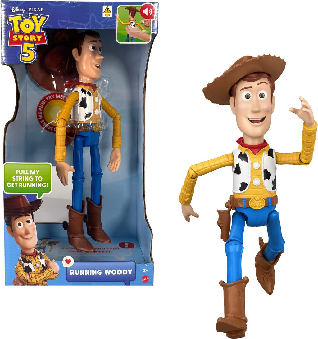 Mattel disney en pixar toy story 5 rennende woody van 30 cm - met geluid - nederlands