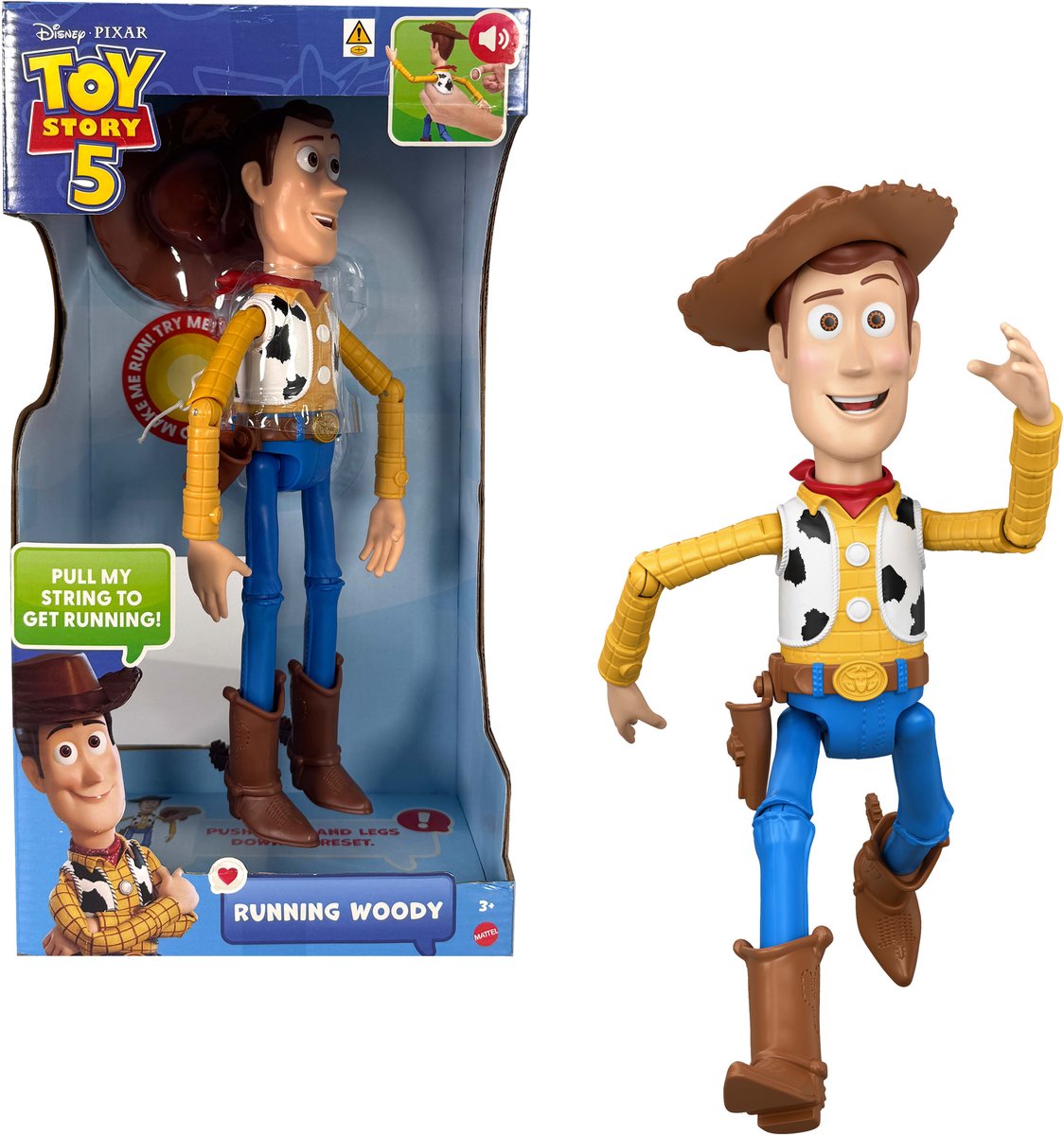 Mattel disney en pixar toy story 5 rennende woody van 30 cm - met geluid - nederlands