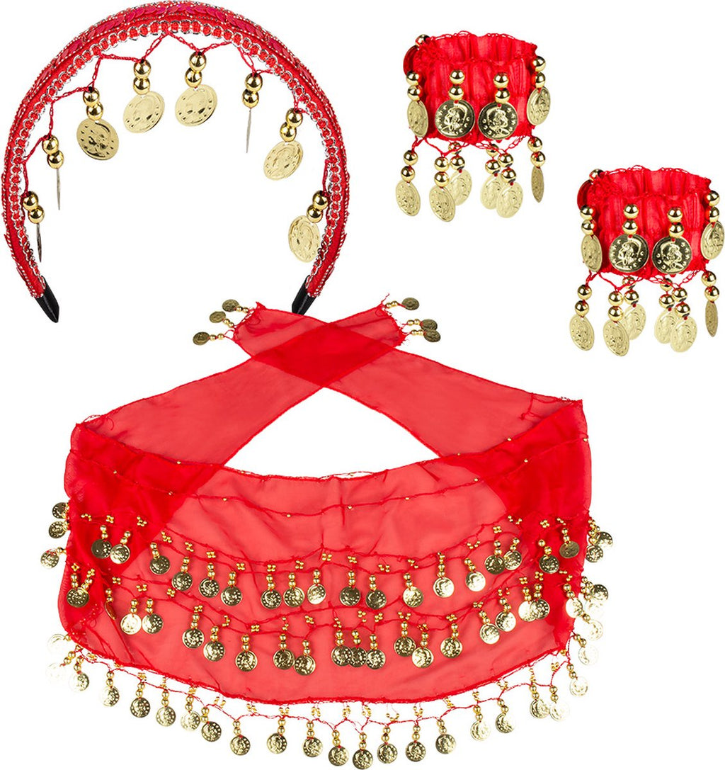 Boland - set belly dance rood - volwassenen - vrouwen - buikdanseres - 1001 nacht- gypsy one size